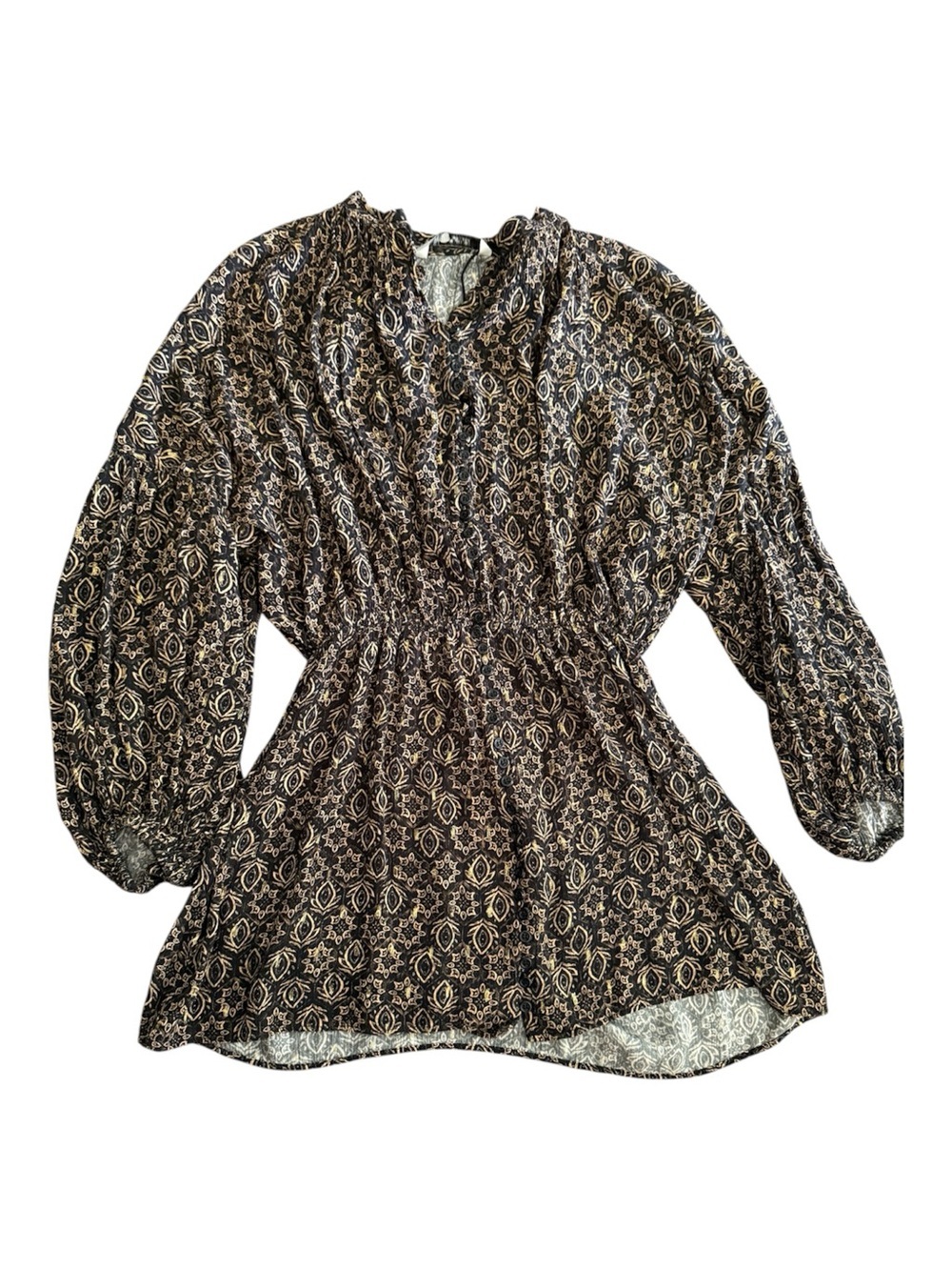 Zara Black Gold Metallic Boho Peasant XS Tunic Boho Euro Summer Indie Sleeze - Picture 2 of 6